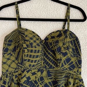 Anthropologie Green Black Floral Dress Removable Straps